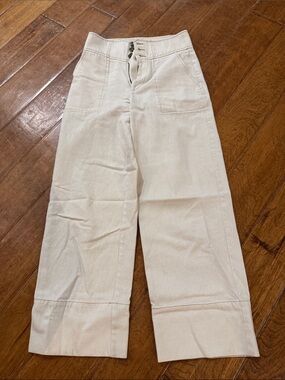 INTERMIX Ivory Wide-Leg High-Rise Pants with Triple Button Fly